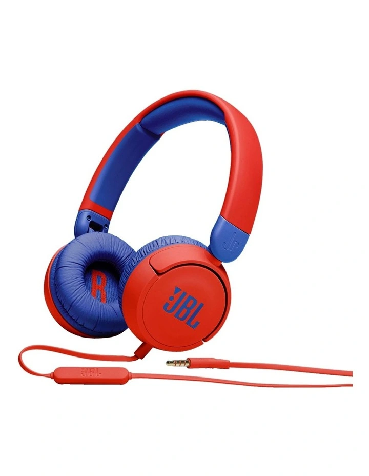 JBL JR310 Kids On Ear Wired Headphones Blue Red Stereo Tight Tech