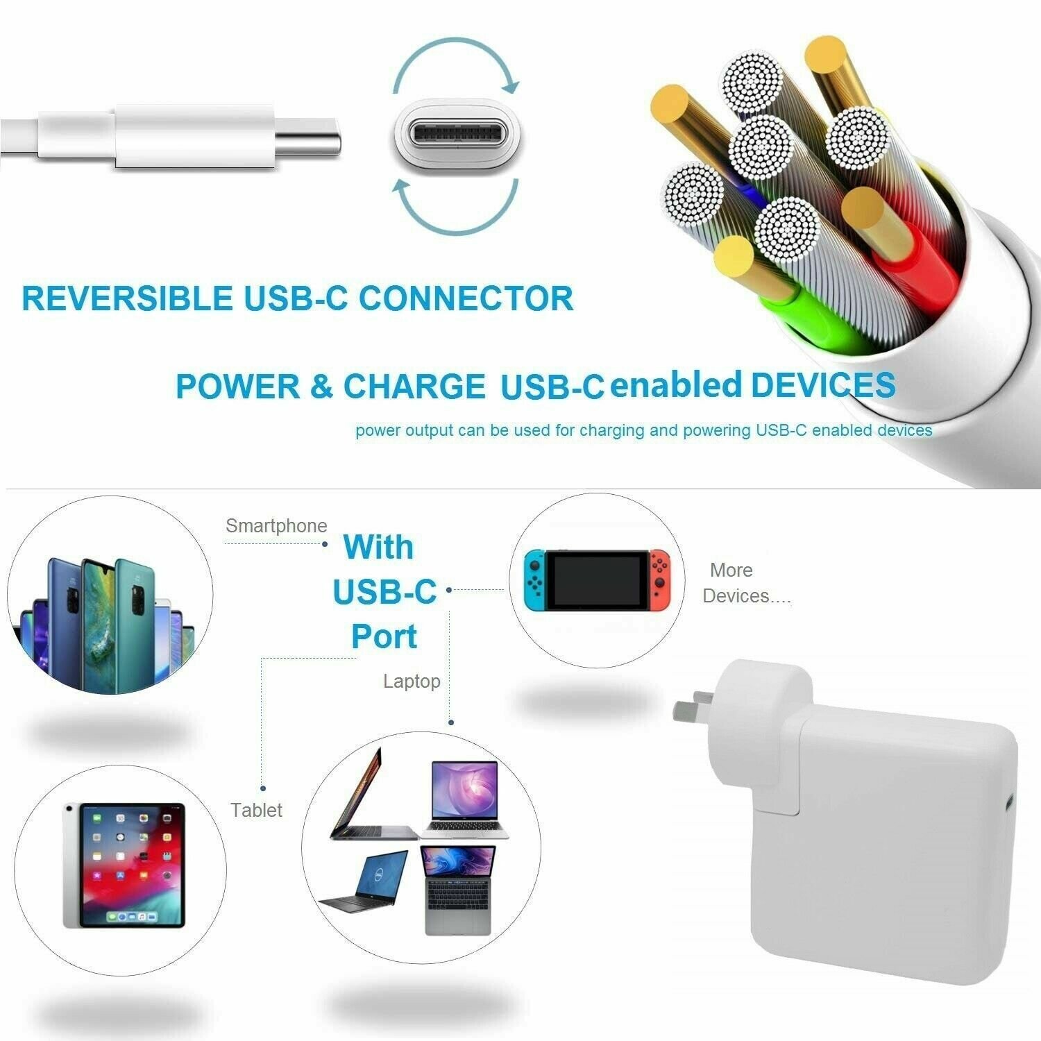 Laptop Device Charger 96W Type-C USB-C for MacBook With 2m Cable